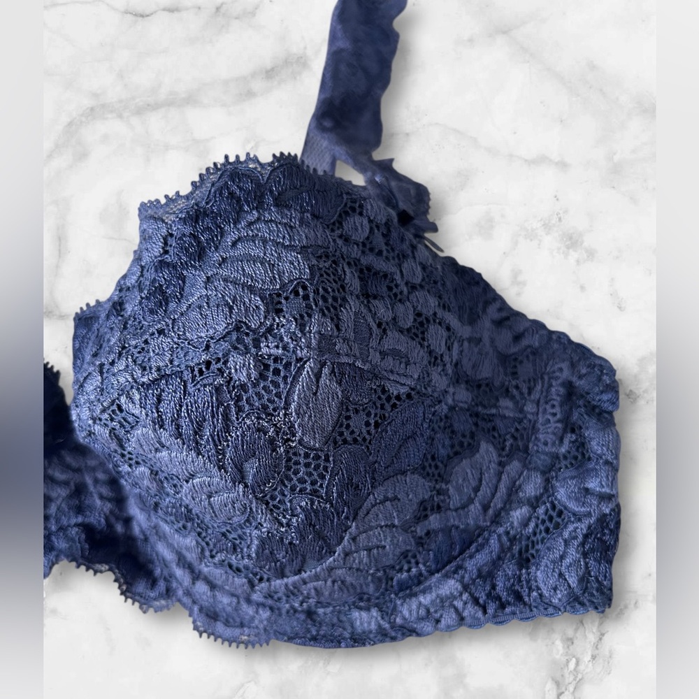 Barbara Paris Vintage Bra Midnight Blue Lace Demi Underwire Balconette Size 34B - Picture 3 of 8